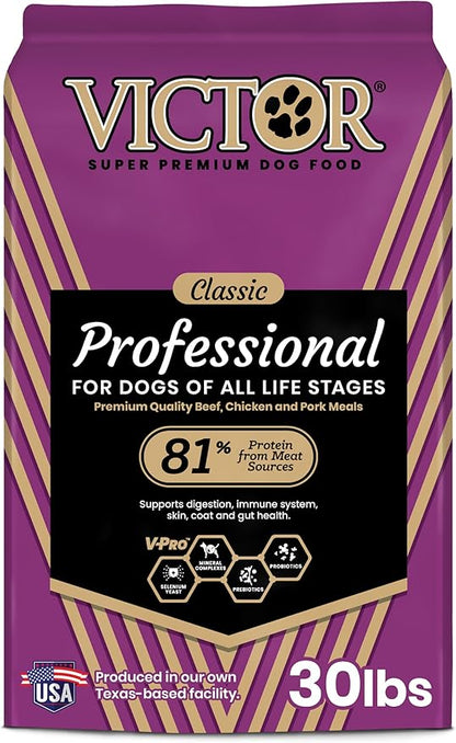 VICTOR Super Premium Dog Food – Professional Dry Dog Food – Super Premium Kibble with 26% Protein – Gluten-Free with Beef, Chicken & Pork Meals – for High Energy and Active Dogs & Puppies, 30lbs