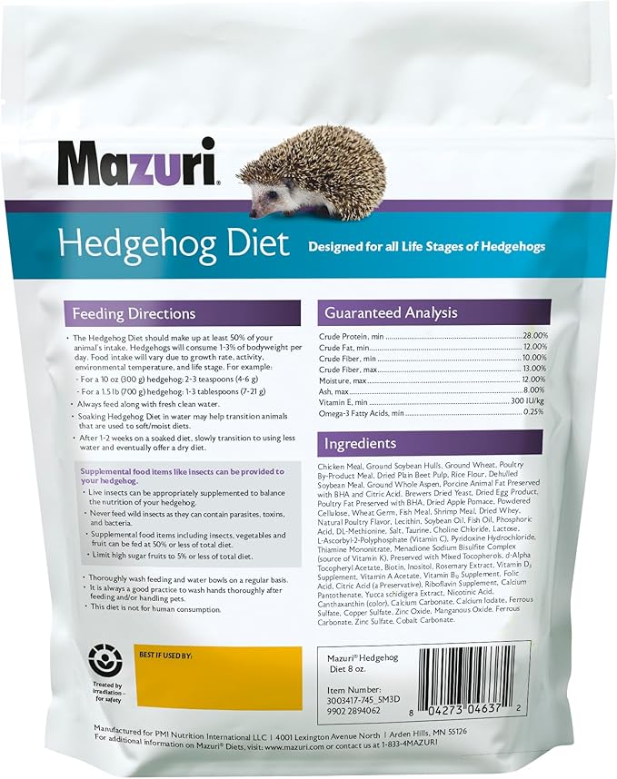 Mazuri | Nutritionally Complete Hedgehog Food | 8 Ounce (8 oz) Bag