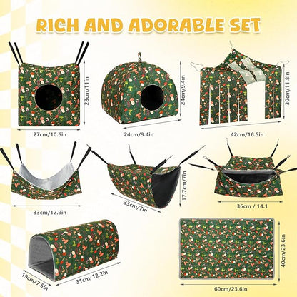 Geelin 8 in 1 Ferret Hammock Set Ferrets Cage Accessories Rat Chinchilla Guinea Pig Hideout Washable Soft Hamster Toys Hanging Tunnels Mats Curtains for Small Animals Pet Bunny Sugar Glider Gifts