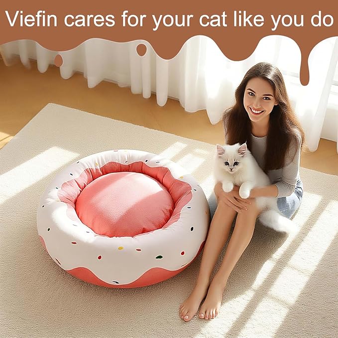 Cute Cat Beds Kitten Beds, Soft Small Dog Beds, Washable Pet Beds for Puppy and Kitty, Funny Donuts Shape, 24 Inch