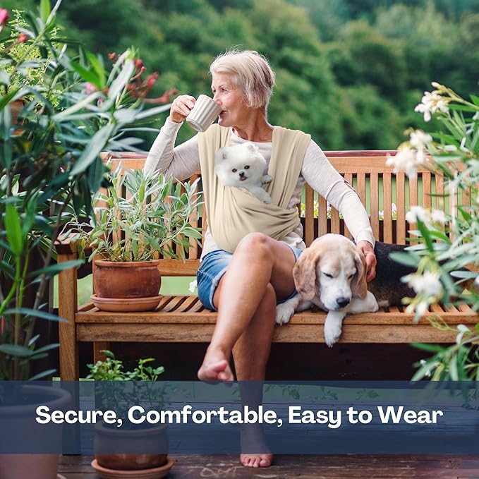 Dog Carriers for Small Dogs, Front Facing Dog Sling Carrier, Hands Free Cat Carrier, Size Adjustable, Reducing Back Pain, Premium Cotton, Safe and Soft Dog Carrier (Regular, Beige)