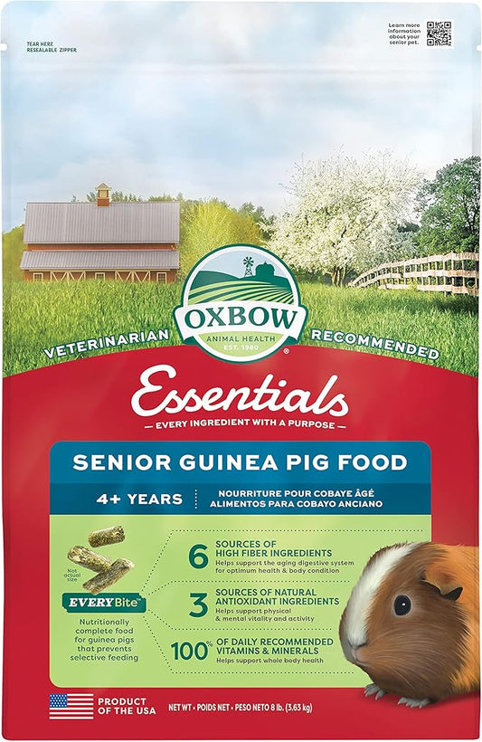 Oxbow Essentials Senior Guinea Pig Food, Made with Oxbow Alfalfa for Guinea Pig, Pet Food Pellets with Vitamin C, Small Animal Pet Products, Made in USA, High Fiber, 8 lb. Bag