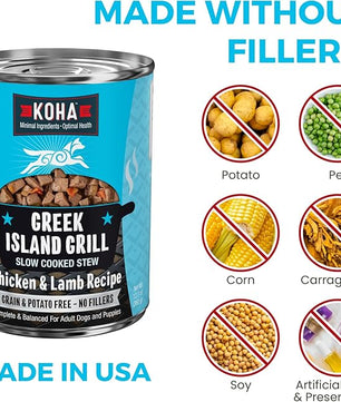 KOHA Greek Island Grill Stew for Dogs with Chicken and Lamb, High Protein Wet Dog Food, 12.7oz Cans (Case of 12)