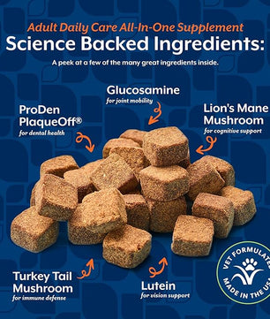 NaturVet All-in-One Adult Dog Daily Care, 10-in-1 Supplement Dog Soft Chews for Mobility, Skin, Digestion, Teeth, Cognition, Eyes, Hickory Smoked Bacon Flavored Pet Supplement for Dogs, 60 Count