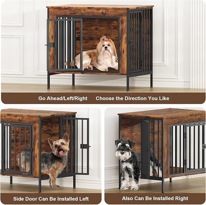 EasyCom Dog Crate Furniture for 1 or 2 Dogs, Heavy Duty Single/Double Dog Crates for Small/Medium/Large Dogs, Dog Kennel Furniture Indoor as TV Stand, Small Size 28.15" L(0-20 Pounds), Brown