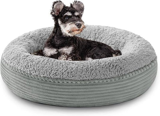 Love's cabin Round Donut Cat and Dog Cushion Bed, 25in Pet Bed for Small or Medium Dogs, Anti-Slip & Water-Resistant Bottom, Soft Durable Fabric Pet Beds, Washable Calming Cat Bed Stripe