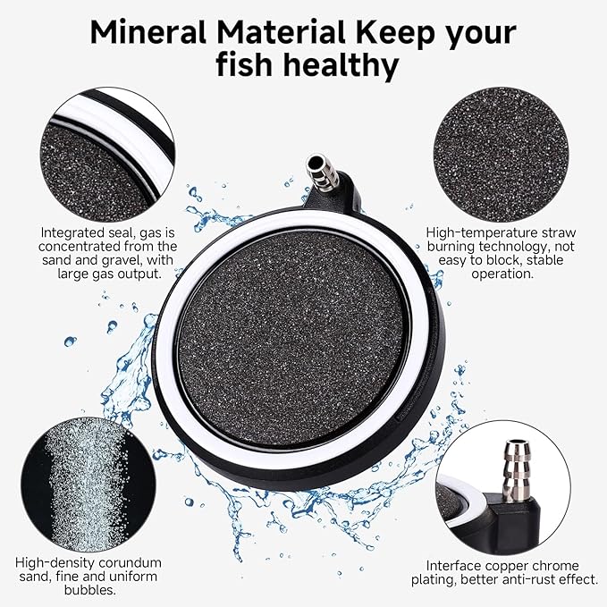 hygger Air Stone for Aquarium: Quiet High Dissolved Oxygen Diffuser Kit for Freshwater or Saltwater Fish Tank and Hydroponic Air Pump-Disc 2 x 2 Inch Air Bubble Stone