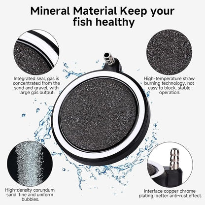 hygger Air Stone for Aquarium: Quiet High Dissolved Oxygen Diffuser Kit for Freshwater or Saltwater Fish Tank and Hydroponic Air Pump-Disc 2 x 2 Inch Air Bubble Stone