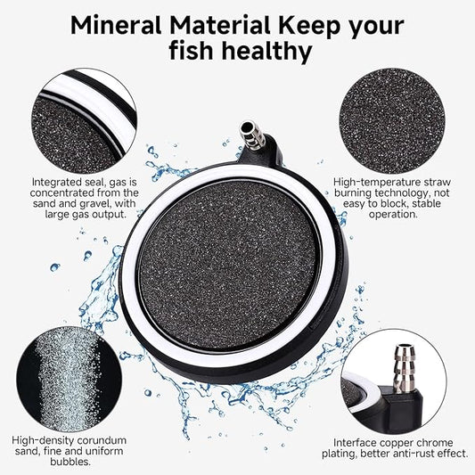 hygger Air Stone for Aquarium: Quiet High Dissolved Oxygen Diffuser Kit for Freshwater or Saltwater Fish Tank and Hydroponic Air Pump-Disc 2 x 2 Inch Air Bubble Stone