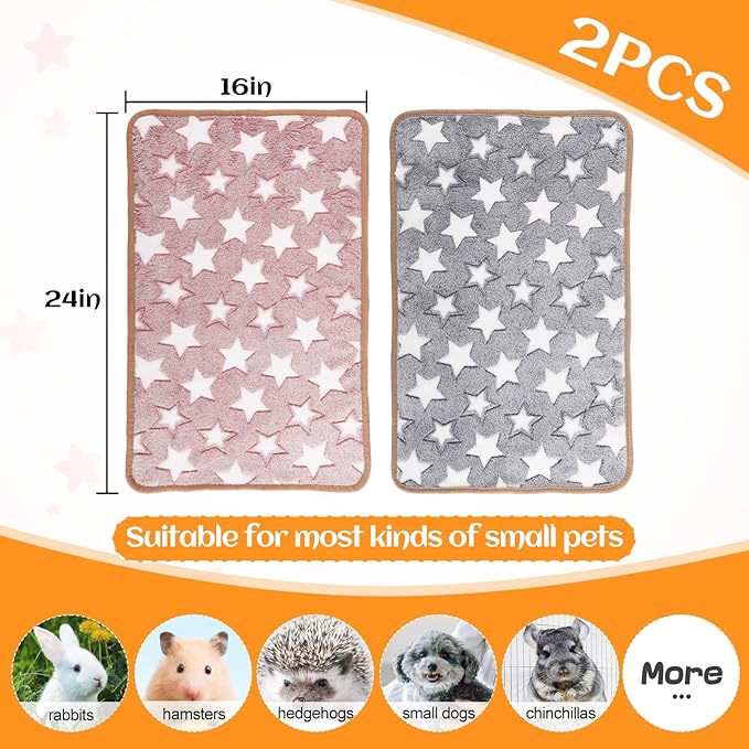 Guinea Pig Blanket, 2 Pack Warm Soft Coral Fleece Small Animal Blankets Washable Pet Cage Liners Sleep Mat Pad Cover for Rabbit Hamster Dog Cat Ferret Chinchilla Hedgehog Bedding, 24" x 16"