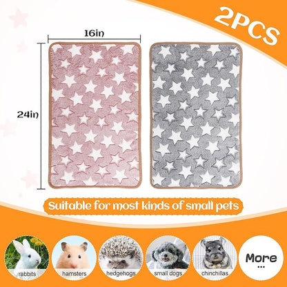 Guinea Pig Blanket, 2 Pack Warm Soft Coral Fleece Small Animal Blankets Washable Pet Cage Liners Sleep Mat Pad Cover for Rabbit Hamster Dog Cat Ferret Chinchilla Hedgehog Bedding, 24" x 16"