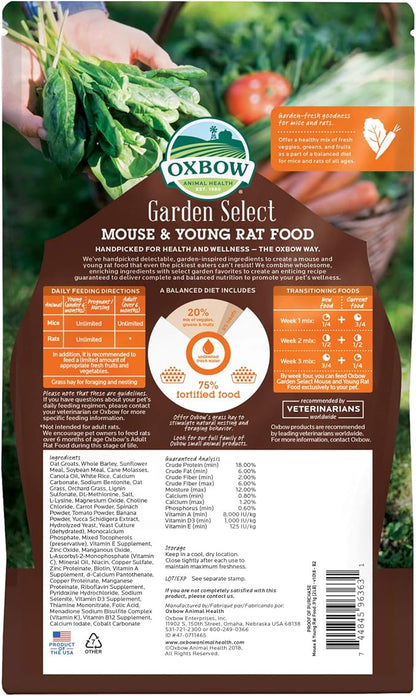 Oxbow Animal Health Garden Select Mouse and Young Rat Food, Garden-Inspired Recipe for Young Rats and Mice of All Ages, Non-GMO, Made in The USA, 2 Pound Bag (Pack of 2)