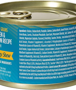 Nulo Ancient Grains Savory Stew with Whole Ingredients Puppy & Dog Food, Chicken and Salmon in Broth, 6.0 Ounce, 8 Cans