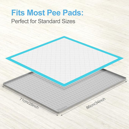 Pee Pad Holder for Dogs,Silicone Dog Puppy Pad Holder, 34 x 28 No Spill Raised Lip High Edge,Portable, Leak-Proof Mat Holder for Dog Training Pads,Square Potty Trays for Home Floor Protection