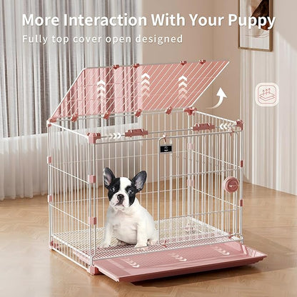 Dog Crate for Medium Dogs,30 inch Metal Dog Kennel Indoor Wire Dog Cage with Sliding Door and Removable Tray,Open Top Pet Crate for Medium,Pink