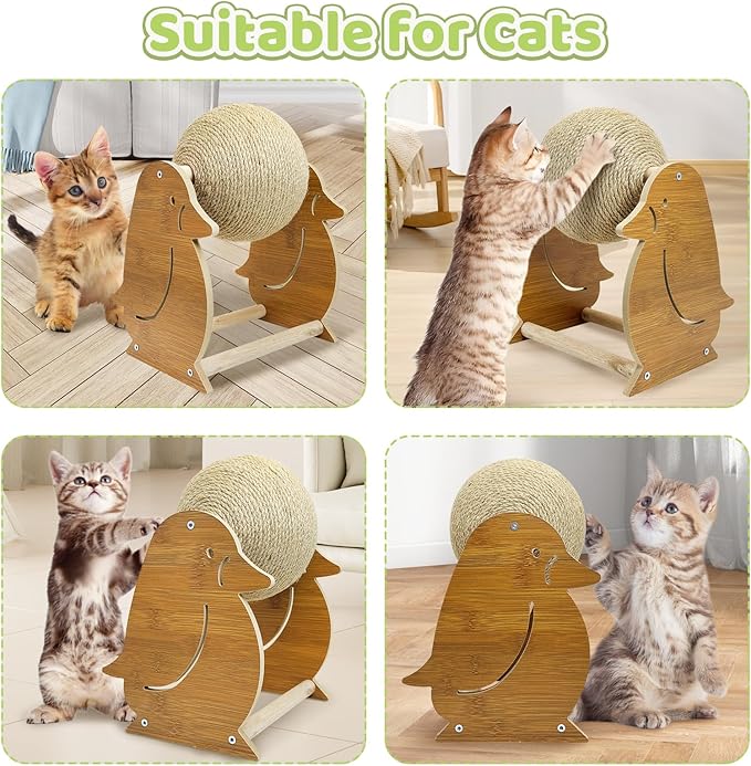 Fhiny Rabbit Scratch Toy, Natural Sisal Bunny Toy Scratching Ball Cute Sisal Bunny Claw Scratcher Ball Rabbit Enrichment Interactive Scratching Post for Kittens Ferrets Penguins Shape