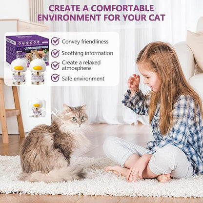 Cat Calming Diffuser, Cat Pheromones Calming Diffuser, Pheromone Dffuser to Calm Cats, Cat Calming Diffuser with 2 Diffuser + 4 Refill,120 Days for Cats Relief Stress Anxiety (Purple)