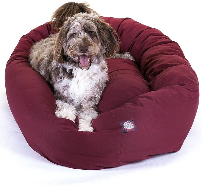 Majestic Pet 52 Inch Bagel Calming Dog Bed Washable – Cozy Soft Round Dog Bed with Spine Support for Dogs to Rest their Head - fluffy donut dog bed 52x35x11 (Inch) - Round Pet Bed X-Large – Burgundy