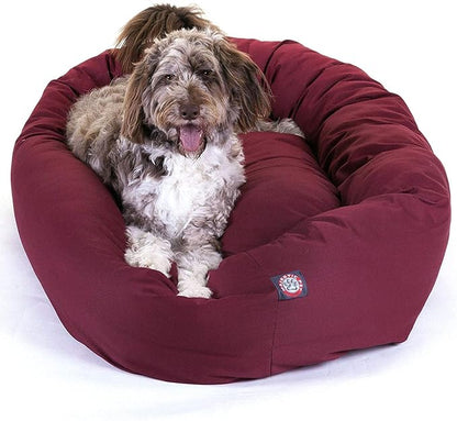 Majestic Pet 52 Inch Bagel Calming Dog Bed Washable – Cozy Soft Round Dog Bed with Spine Support for Dogs to Rest their Head - fluffy donut dog bed 52x35x11 (Inch) - Round Pet Bed X-Large – Burgundy