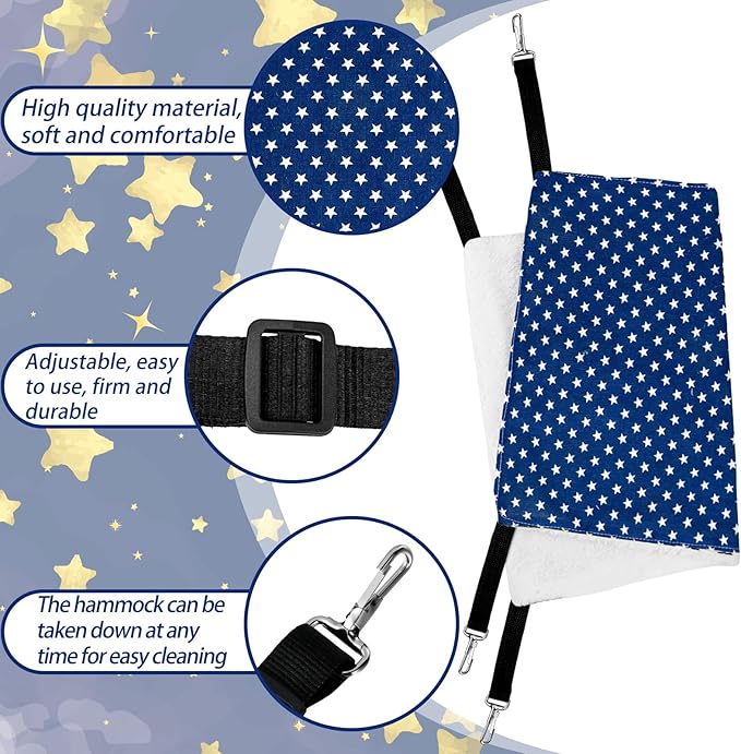 2 Pieces Reversible Cat Hanging Hammock Soft Breathable Pet Cage Hammock with Adjustable Straps and Metal Hooks Double Sided Hanging Bed for Small Dogs Rabbits(Pentagram,L)