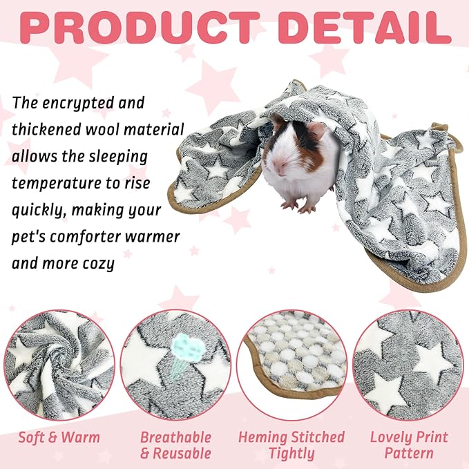 PINVNBY 12 PCS Guinea Pig Blanket Washable Fleece Blanket for Guinea Pigs Reusable Small Animal Cage Sleep Mat Bedding Pad for Hamster Bunny Ferret Chinchilla Hedgehog (24 x 16 Inch)