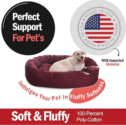 Majestic Pet 52 Inch Bagel Calming Dog Bed Washable – Cozy Soft Round Dog Bed with Spine Support for Dogs to Rest their Head - fluffy donut dog bed 52x35x11 (Inch) - Round Pet Bed X-Large – Burgundy