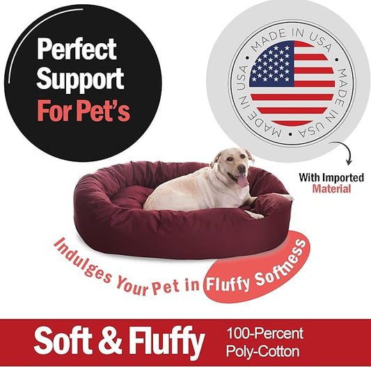 Majestic Pet 52 Inch Bagel Calming Dog Bed Washable – Cozy Soft Round Dog Bed with Spine Support for Dogs to Rest their Head - fluffy donut dog bed 52x35x11 (Inch) - Round Pet Bed X-Large – Burgundy