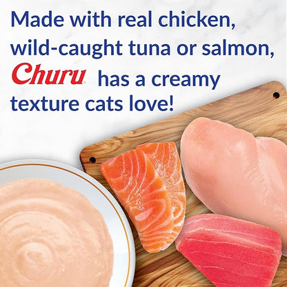 Churu Tuna with Salmon Recipe Lickable Creamy Purée Cat Treats 24 Tubes
