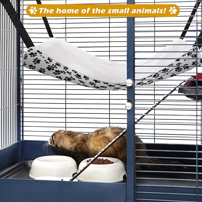 2 Pieces Reversible Cat Hanging Hammock Soft Breathable Pet Cage Hammock with Adjustable Straps and Metal Hooks Double Sided Hanging Bed for Small Dogs Rabbits(Zebra and Cat Paw Print,M)