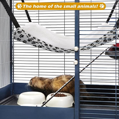 2 Pieces Reversible Cat Hanging Hammock Soft Breathable Pet Cage Hammock with Adjustable Straps and Metal Hooks Double Sided Hanging Bed for Small Dogs Rabbits(Zebra and Cat Paw Print,M)