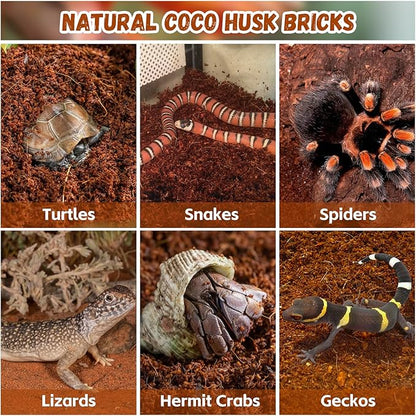 Legigo 6 Pack Compressed Coconut Fiber Substrate - 100% Organic Coconut Fiber Brick Bedding for Reptiles, Natural Coco Husk Substrate Terrarium Bedding for Snake, Hermit Crabs, Frogs, Tortoise, Gecko