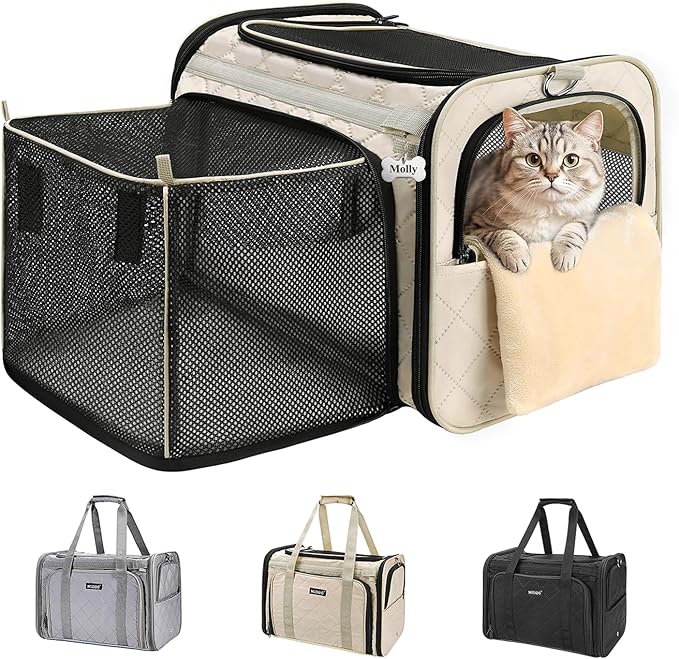 MIDOG Cat Carrier Soft for Small to Medium-Sized Cats,Up to 15 Lbs, TSA Airline Approved Soft Sided Pet Carrier,Collapsible Travel Cat Bag(Beige)