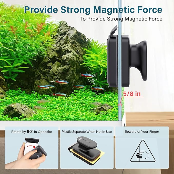 hygger Aquarium Magnetic Glass Clean Tool, Algae Scraper for 0.6 Inch Thick Fish Tank Floating Scrubber Brush with Two Detachable Blades