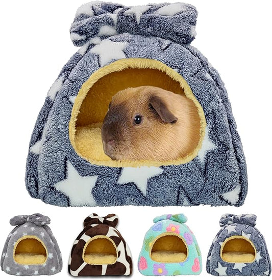 Guinea Pig Bed, Guinea Pig Hideout House Accessories Warm Bed for Small Animals Hamsters Chinchillas Dwarf Bunnies Hedgehogs. M, Grey Stars.