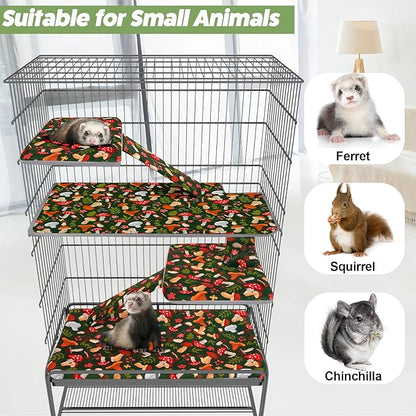 Bienbee Ferret Cage Liner Set for Ferret Nation & Critter Nation Cage, Waterproof Ferrets Cage Accessories for Small Animals Rats Chinchillas Hedgehogs Ferrets(Green Mushroom, Double Unit Combo)