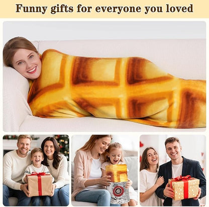 mermaker Waffles Blanket 71 inches for Adult Kids, Realistic Waffles Throw Blanket Funny Gifts for Women Men Teen Boy Girl, 285 GSM Soft Flannel Food Wrap Blanket for Christmas Birthday Gifts-Orange