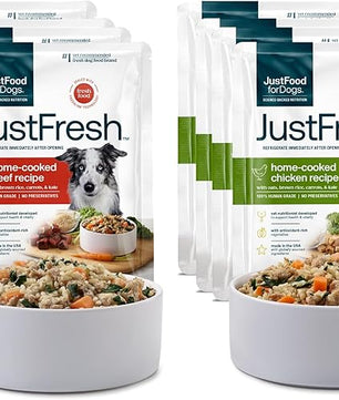 JustFoodForDogs JustFresh Home-Cooked Chicken and Beef Dog Food Variety Pack with No Preservatives, Resealable Packaging, Human Grade Wet Dog Food, 12 oz - 8 Pack