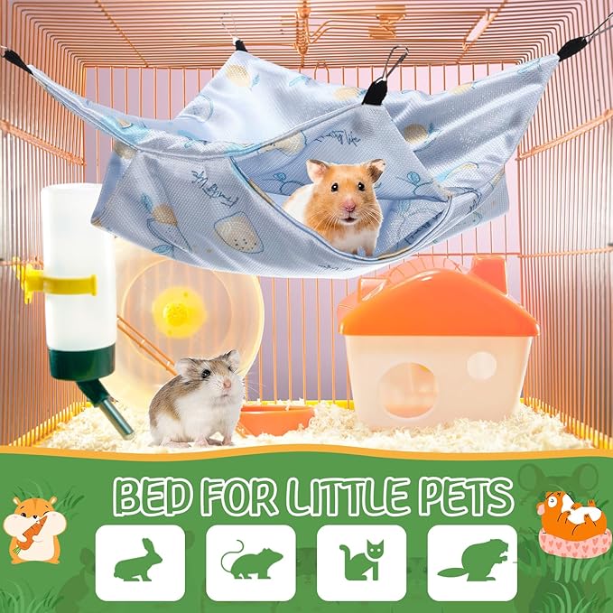 Nuogo 4 Pcs Rat Hammock for Cage Small Animal Hanging Ferret Hammocks for Rat Accessories Double Layer Ferret Bed for Guinea Pig Squirrel Chinchilla Playing and Sleeping (Summer)