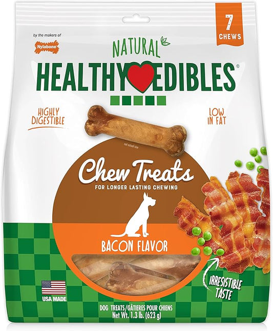 Nylabone Healthy Edibles Natural Dog Chews Long Lasting Bacon Flavor Treats for Dogs, Medium/Wolf (7 Count)