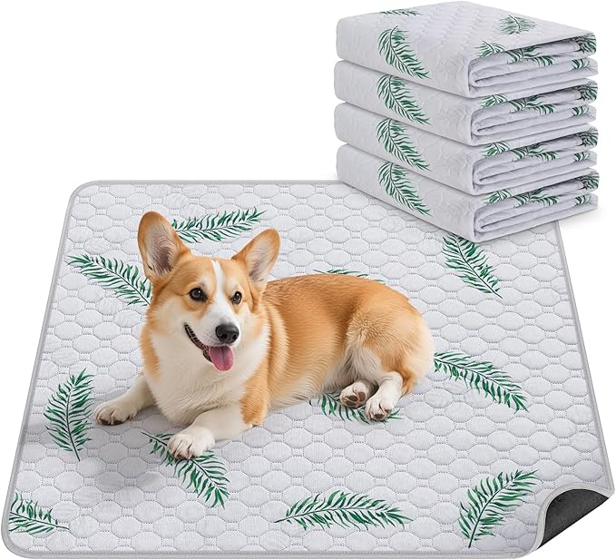 Washable Pee Pads for Dogs, 4Pack Reusable Puppy Pads, Super Absorbent & Leakproof Dog Pads, Anti-Slip Dog Pee Pads for Puppy Training & Incontinence, Leaf Pattern 18"x24"