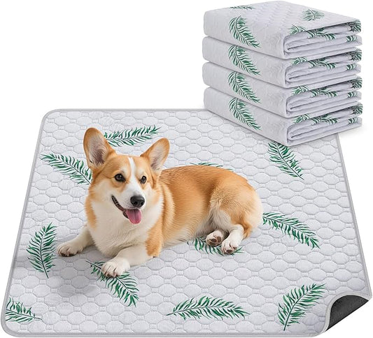 Washable Pee Pads for Dogs, 4Pack Reusable Puppy Pads, Super Absorbent & Leakproof Dog Pads, Anti-Slip Dog Pee Pads for Puppy Training & Incontinence, Leaf Pattern 18"x24"