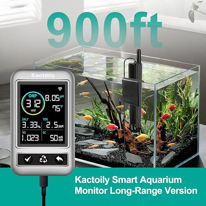 Digital Aquarium Water Tester, Salinity pH ORP TDS EC Temp Multi-Parameter Tester for Freshwater Saltwater Fish Tanks Real-Time Alerts
