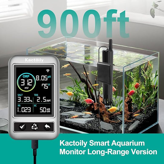 Digital Aquarium Water Tester, Salinity pH ORP TDS EC Temp Multi-Parameter Tester for Freshwater Saltwater Fish Tanks Real-Time Alerts