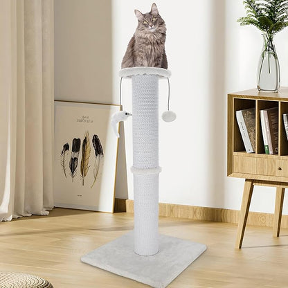Cat Scratching Post 34 Inches Heavy Duty and Thicker Cat Scratching Post Sisal Rope with Hanging Ball and Mice Scratching Post for Indoor Cats and Adult(White)