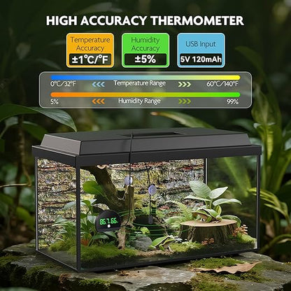 PAIZOO Reptile Thermometer Hygrometer, LED Reptile Tank Thermometer and Humidity Gauge, Rechargeable Digital Hygrometer for Reptile Tank Accessories, Switch Between ℉/℃, Always-on Display Mode