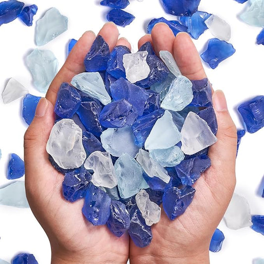 Versatile Frosted Sea Glass Block - 1LB Blue Vase fillers, Aquarium Gravels, Sea Glass Decor, Ideal for DIY Crafts, and Home Decor - Perfect for Beach Weddings and More (Cobalt & Turquoise & White)