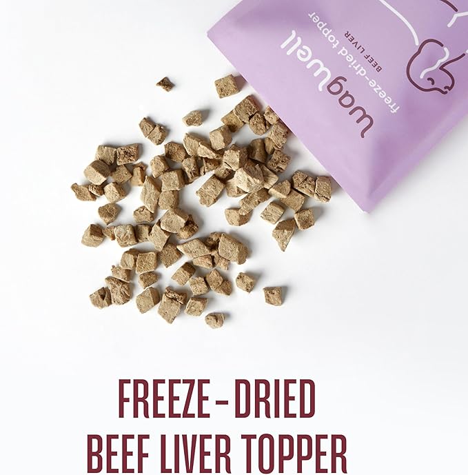 WagWell Beef Liver Freeze-Dried Topper - Grain Free, High Protein Daily Meal Complement for Dogs Made in The USA - Human Grade, Minimally Processed - Pack of 2