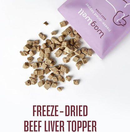 WagWell Beef Liver Freeze-Dried Topper - Grain Free, High Protein Daily Meal Complement for Dogs Made in The USA - Human Grade, Minimally Processed - Pack of 2