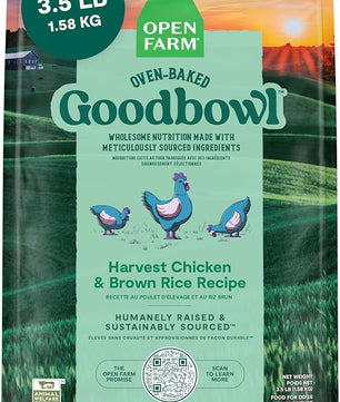 Open Farm Goodbowl, Oven-Baked Small Batch Dry Dog Food - Harvest Chicken & Brown Rice Recipe, Includes Non-GMO Produce & Grains, 3.5lb Bag (56oz Bag)
