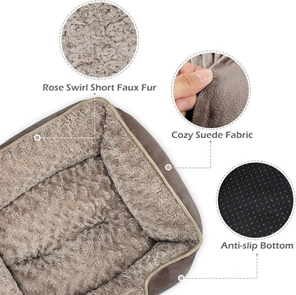 INVENHO Small Dog Bed Rectangle Washable Orthopedic Soft Calming Sleeping Durable Pet Cuddler with Anti-Slip Bottom